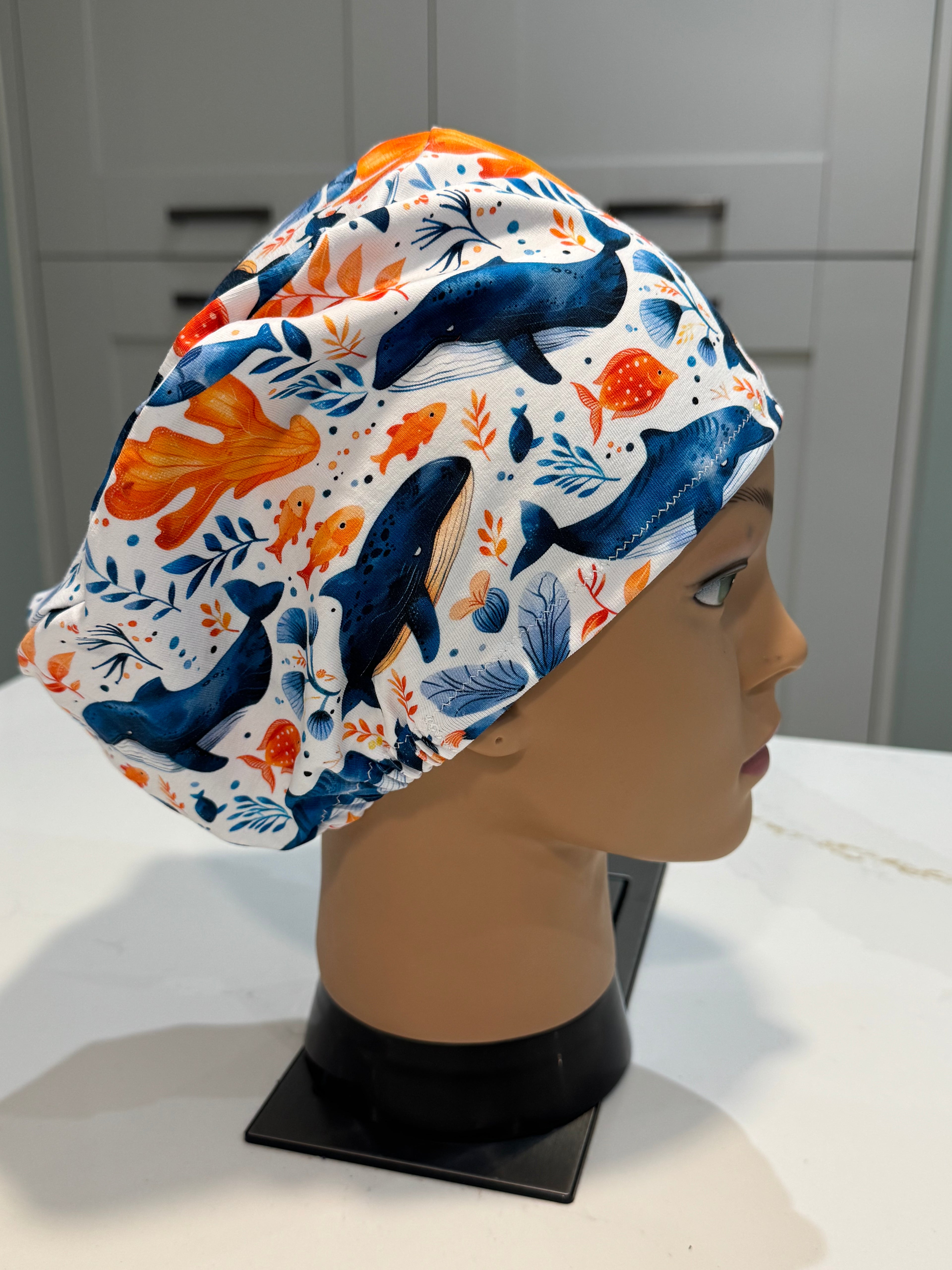 Blue Whales Premium Jersey super soft and smooth cotton theatre scrub hat/cap.