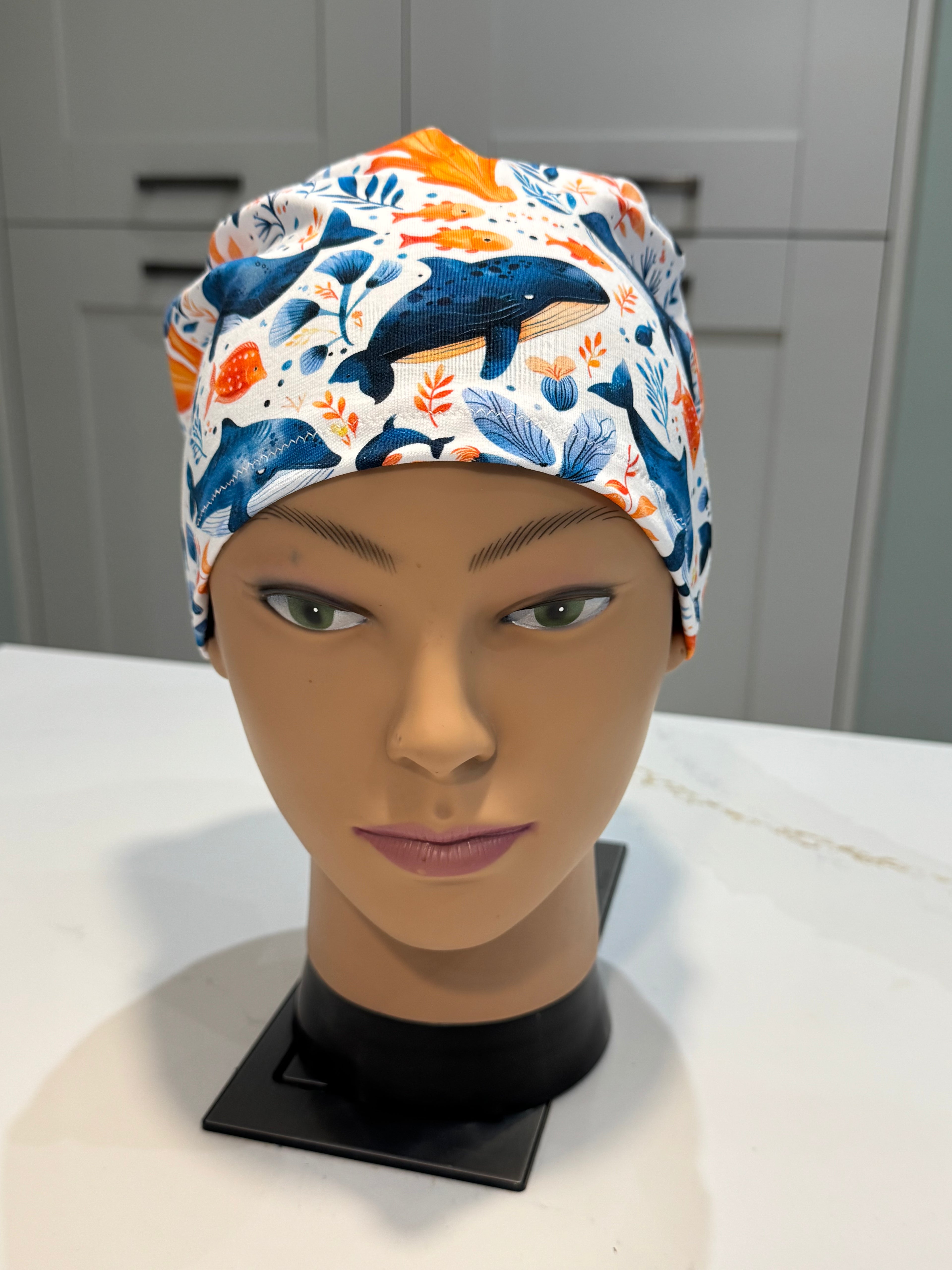 Blue Whales Premium Jersey super soft and smooth cotton theatre scrub hat/cap.