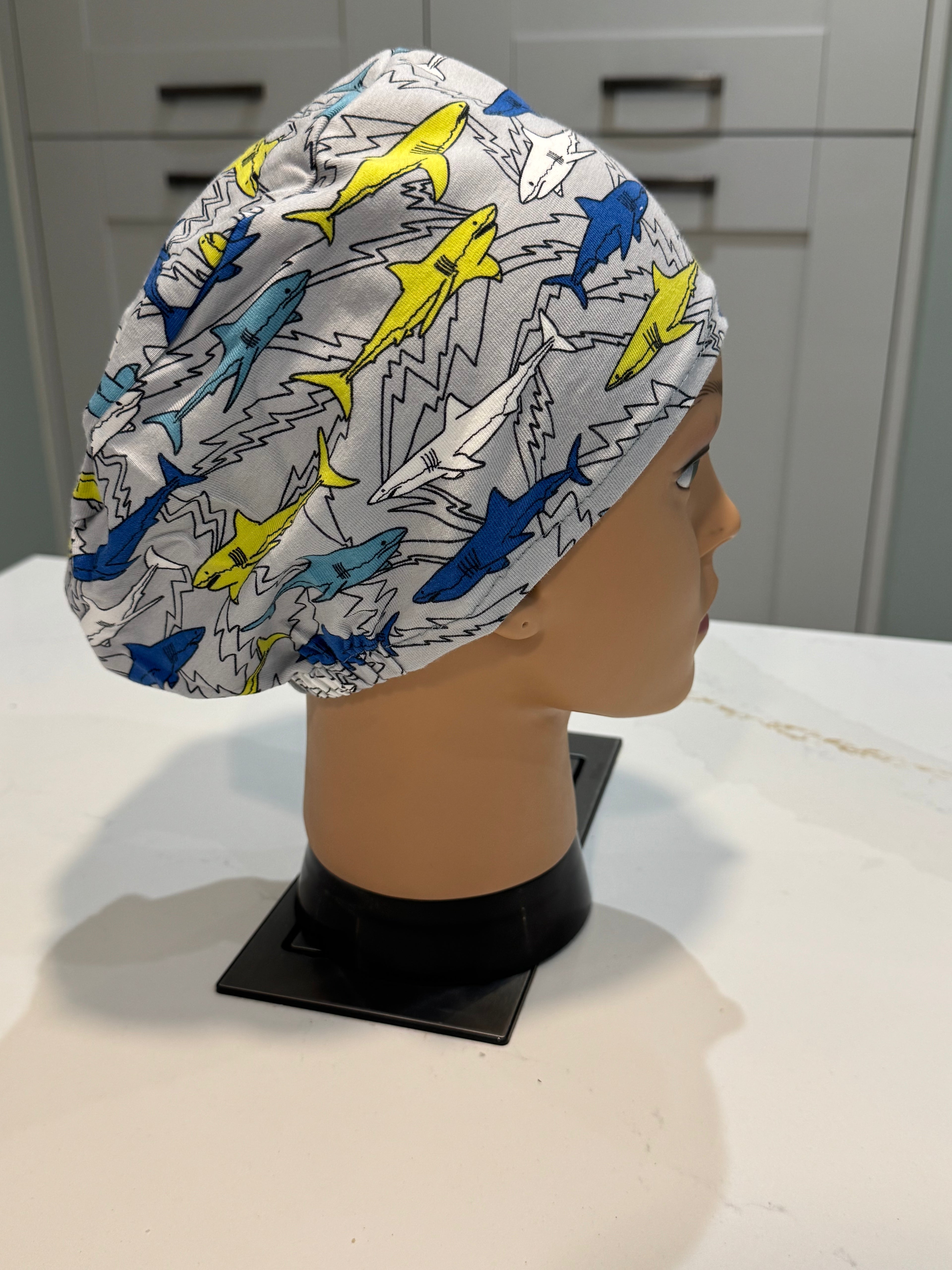 Swimming Sharks Grey Premium Jersey super soft and smooth cotton theatre scrub hat/cap
