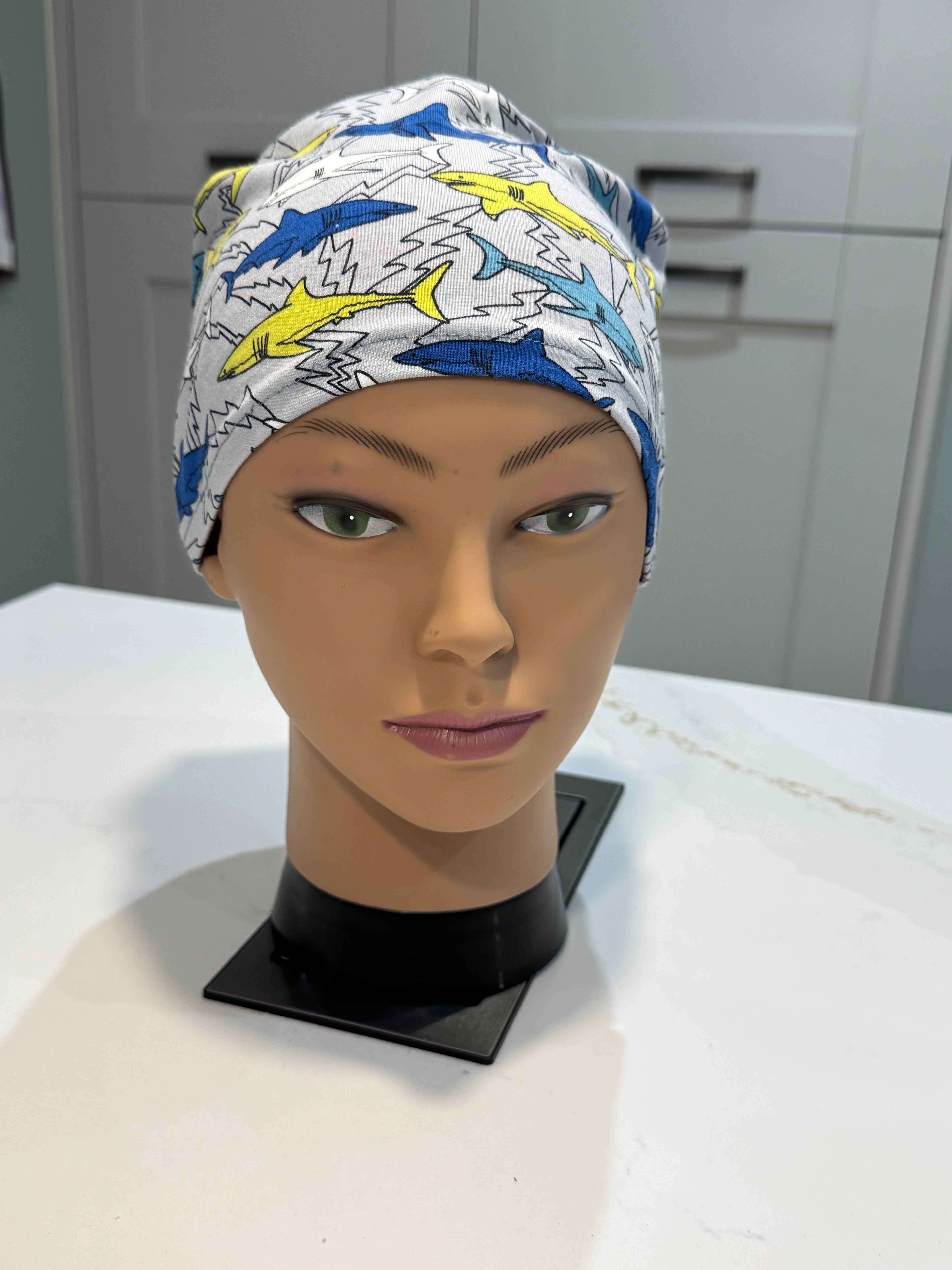 Swimming Sharks Grey Premium Jersey super soft and smooth cotton theatre scrub hat/cap