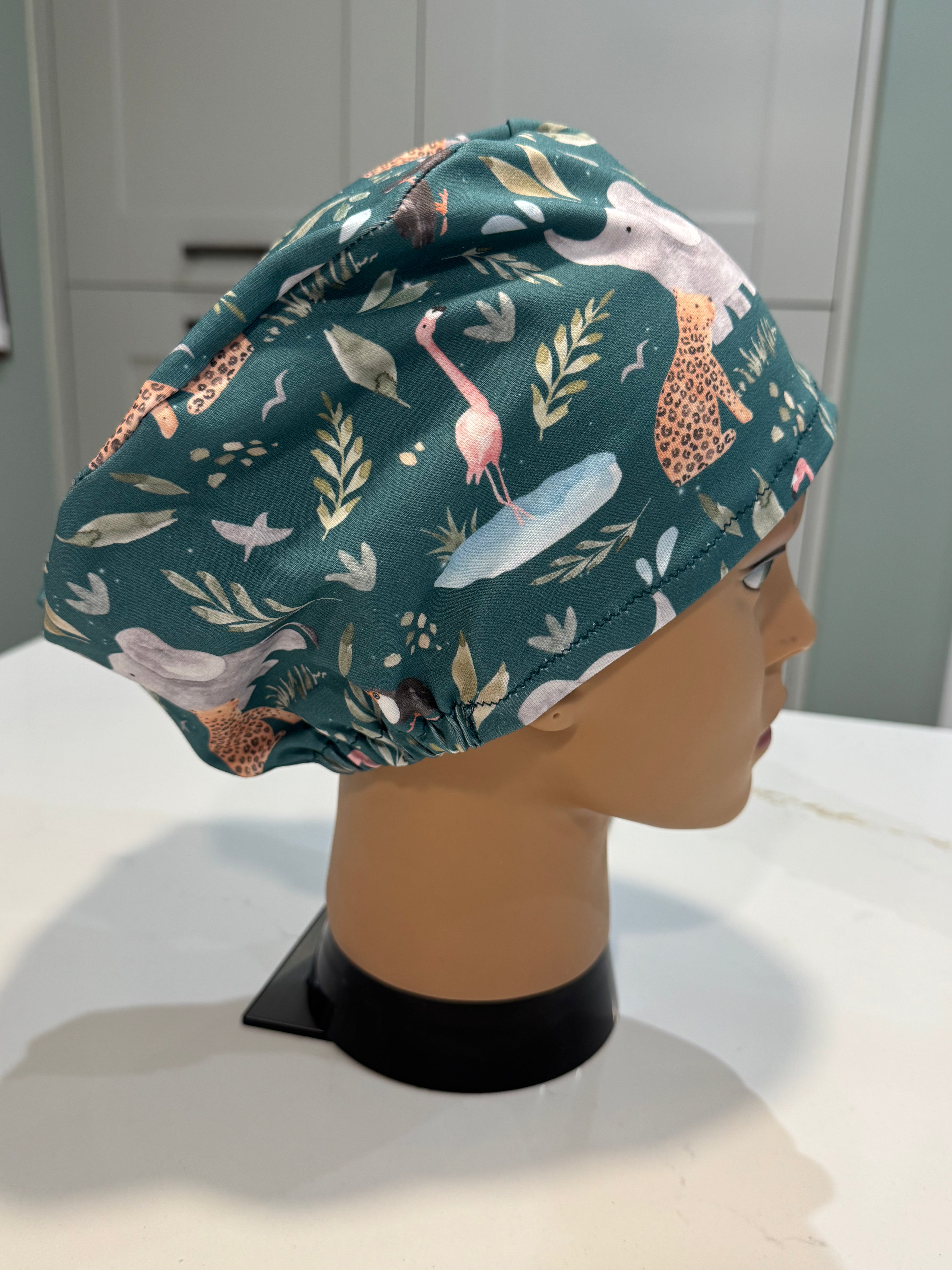 Teal Wild Safari Premium Jersey super soft and smooth cotton theatre scrub hat/cap.