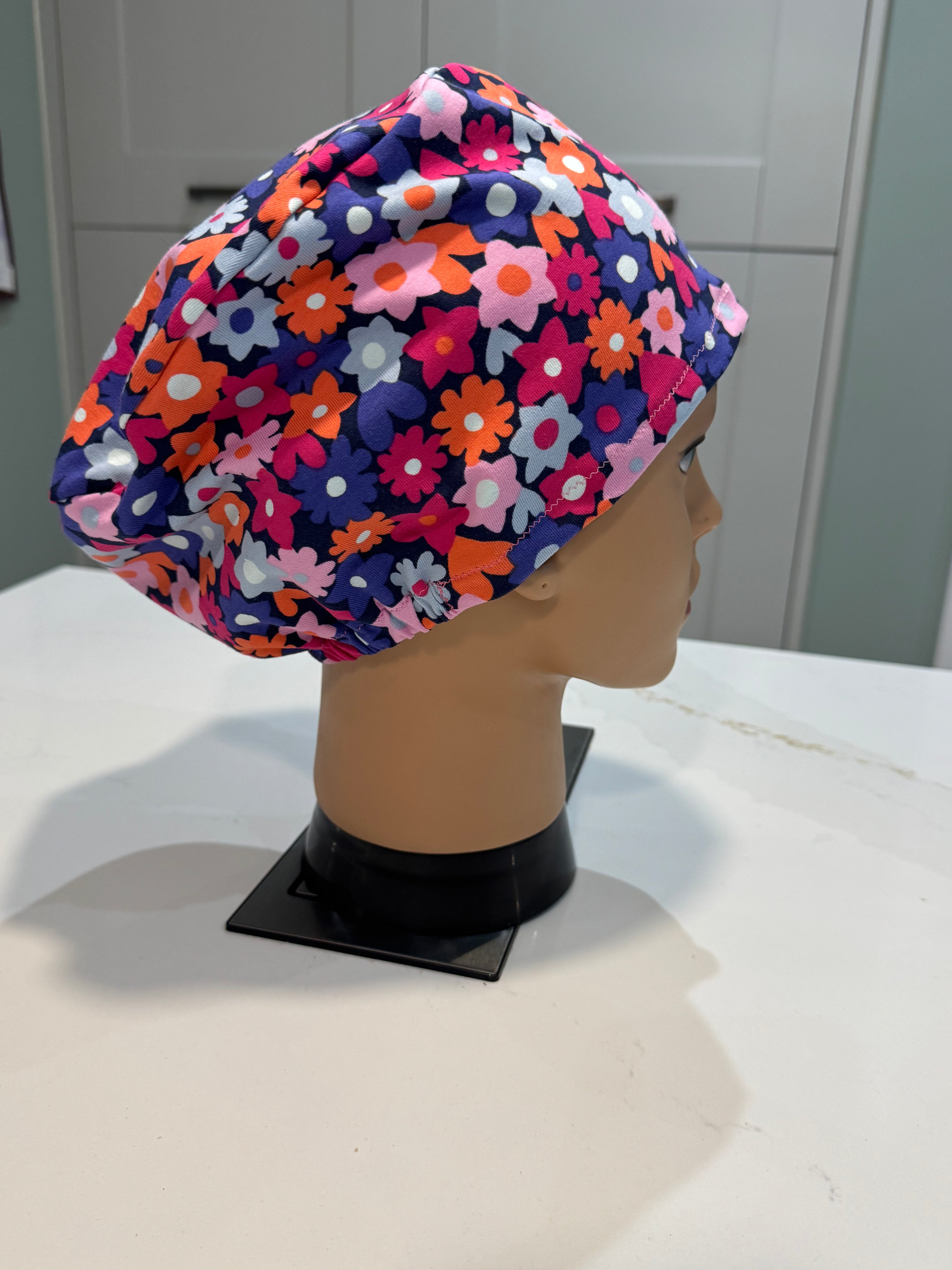 Bright Flowers Premium Cotton Jersey super soft theatre scrub hat/cap.