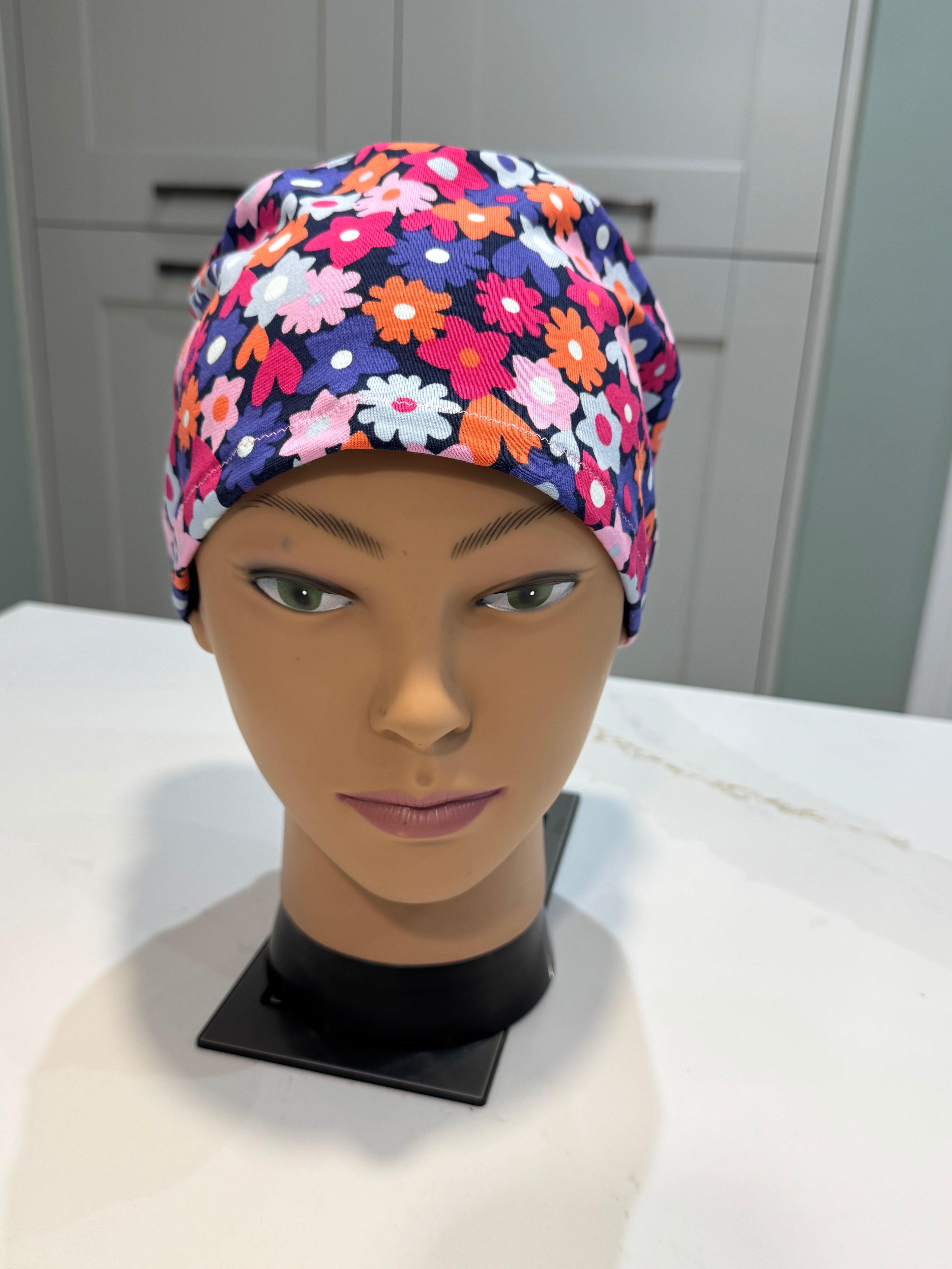 Bright Flowers Premium Cotton Jersey super soft theatre scrub hat/cap.