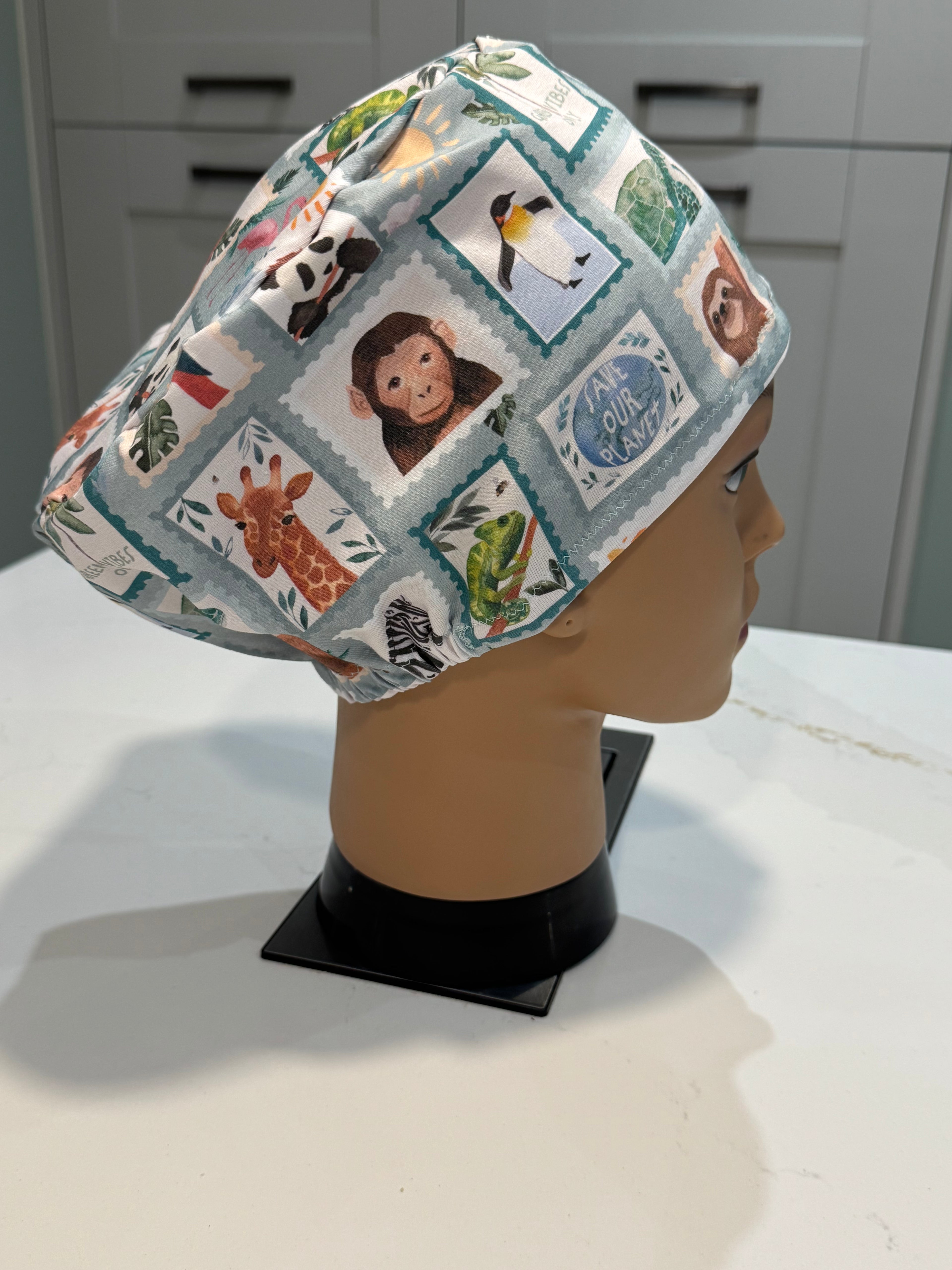 Attenbear Wildlife Stamps Premium Jersey super soft and smooth cotton theatre scrub hat/cap