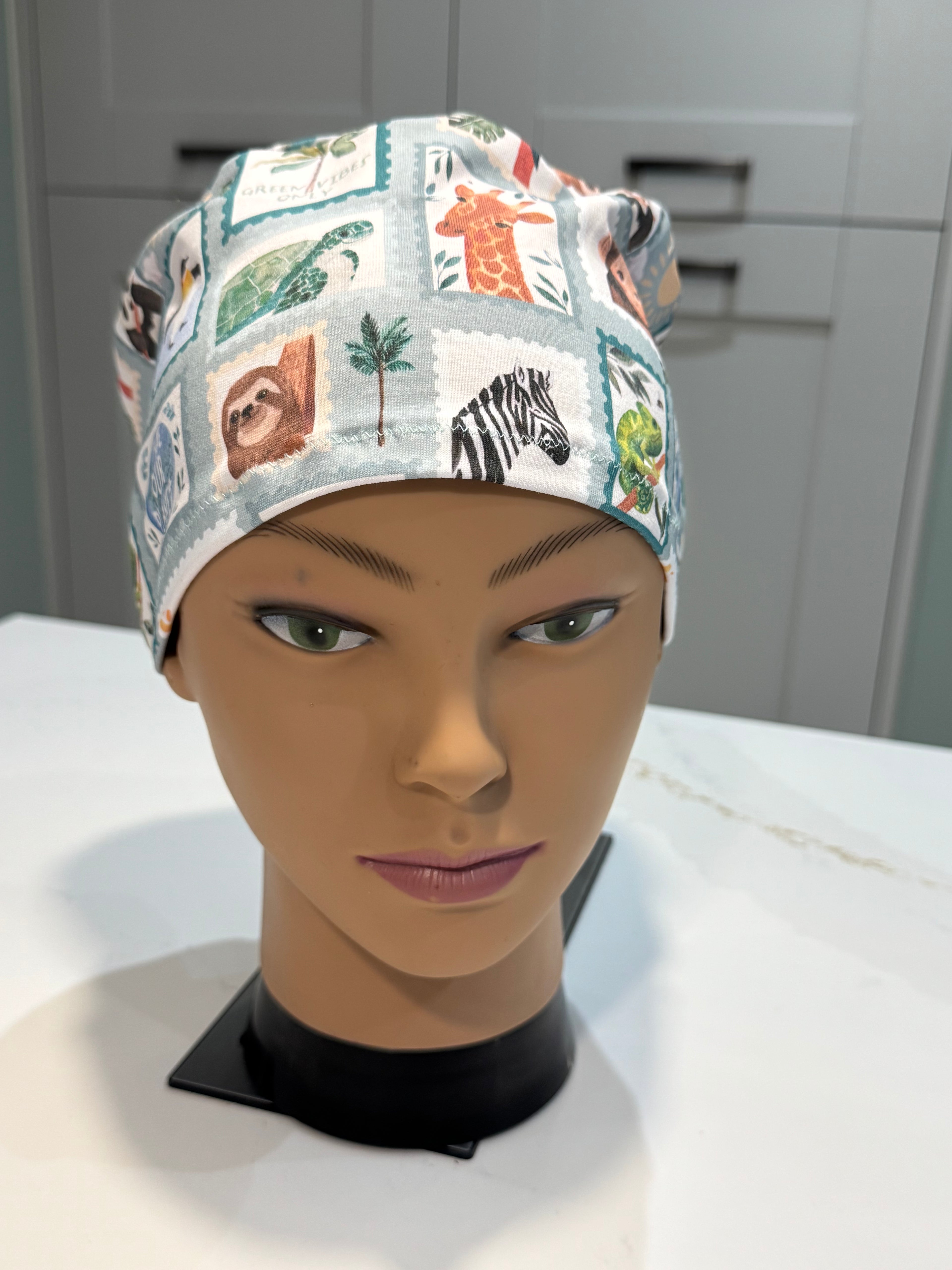 Attenbear Wildlife Stamps Premium Jersey super soft and smooth cotton theatre scrub hat/cap