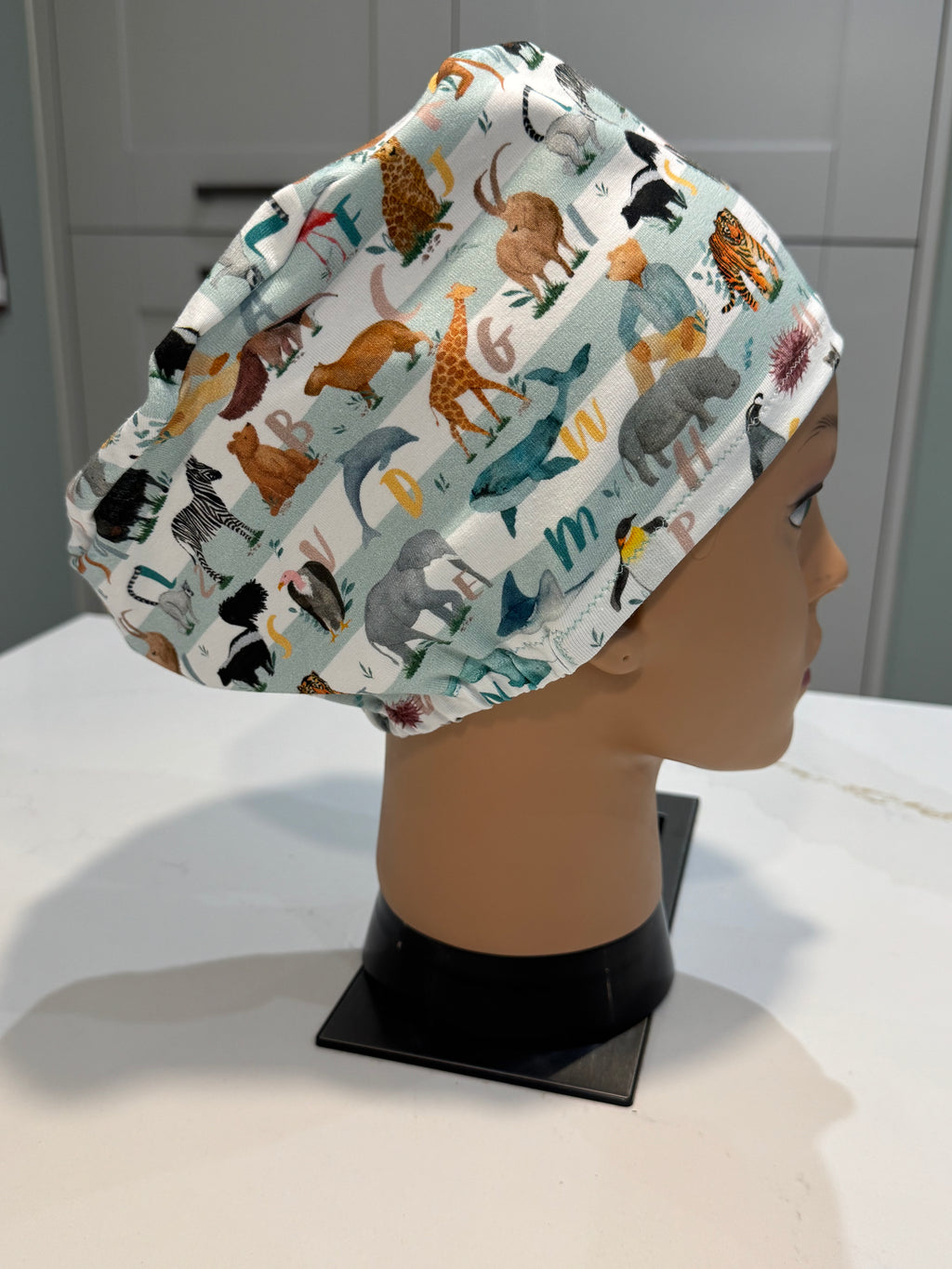 Alphabet Jungle Premium Cotton Jersey Super Soft Surgical/Theatre Scrub Hat/Cap. UK Handmade