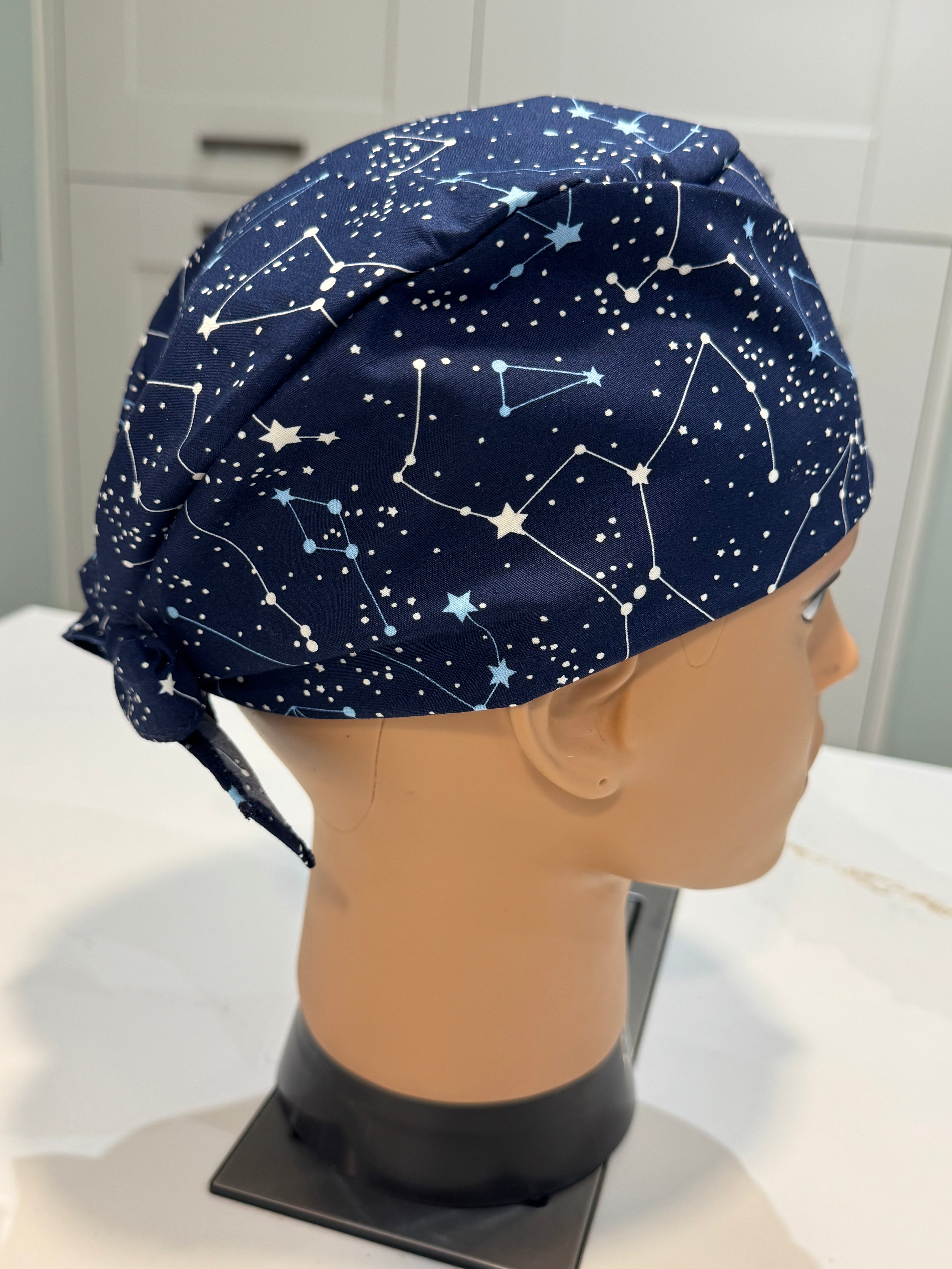 Navy Constellations Cotton Fabric tie-back theatre scrub cap / hat