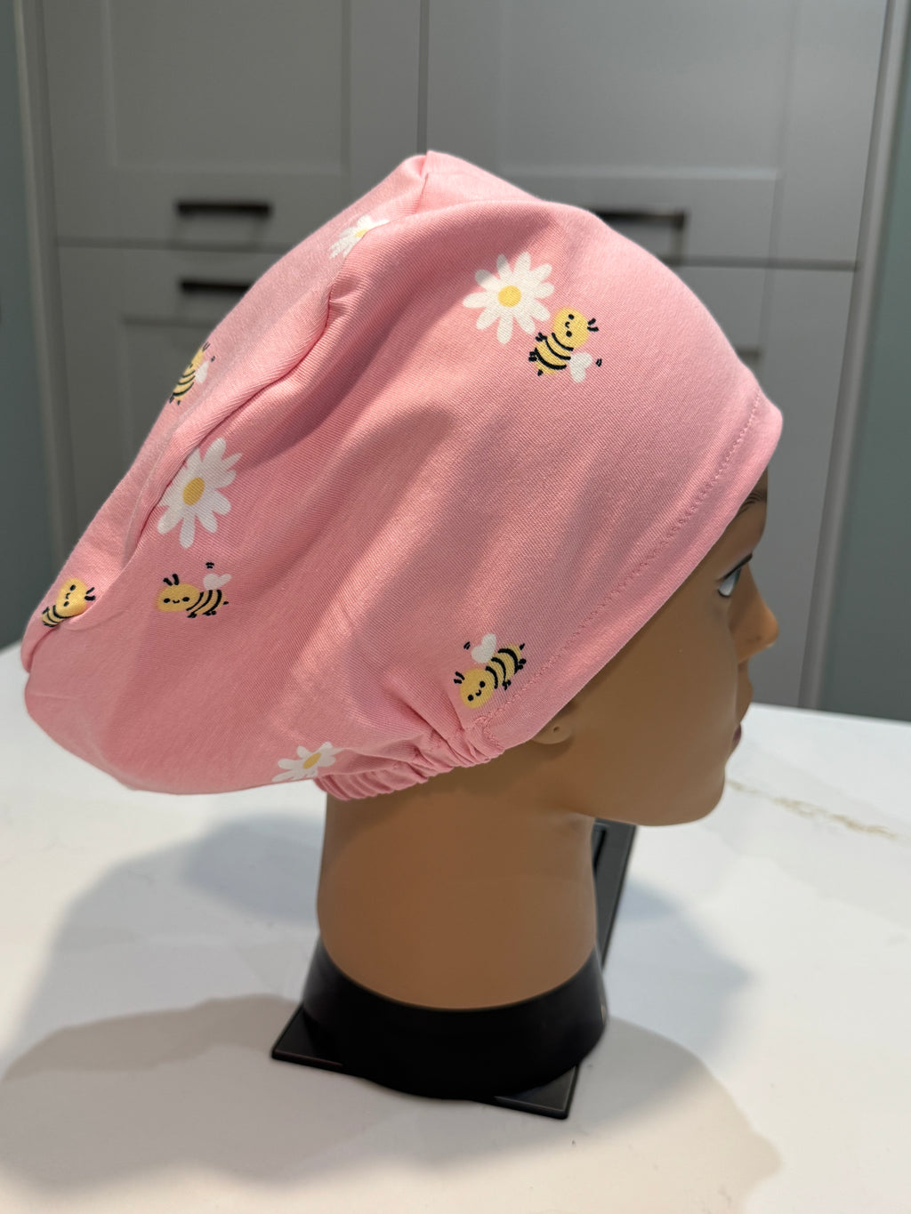 Pink Bees & Daisies Premium Jersey super soft and smooth cotton theatre scrub hat/cap