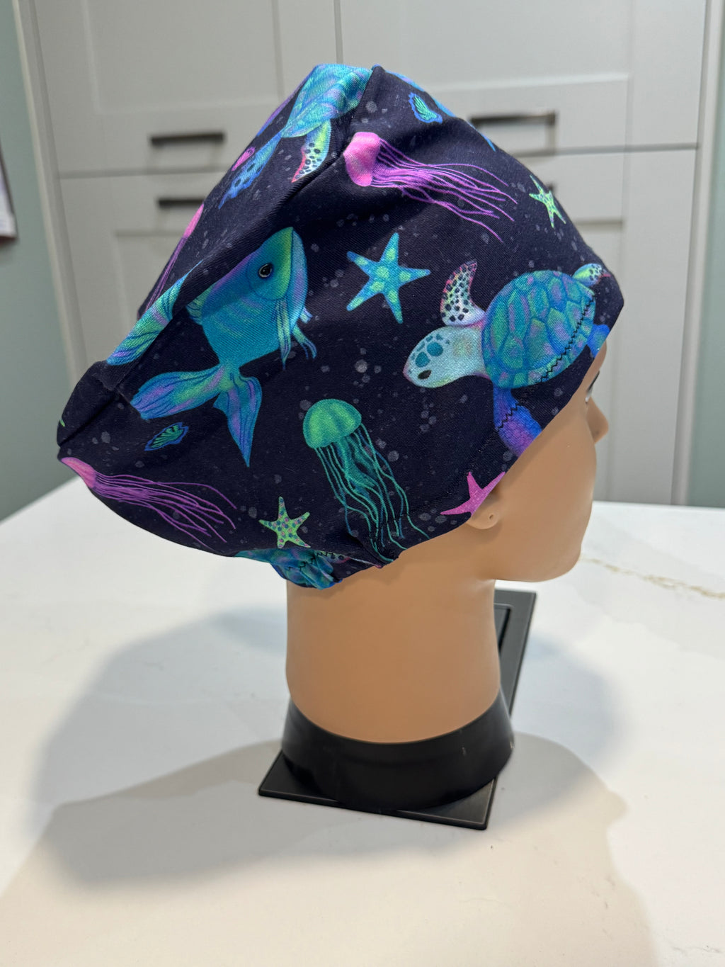 Navy Aquarium Premium Jersey super soft and smooth cotton theatre scrub hat/cap