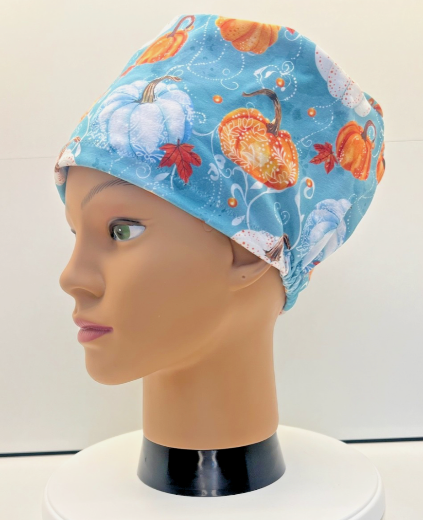 Painted Pumpkins Jersey Cotton Theatre Scrub Hat/Cap.  UK Handmade.