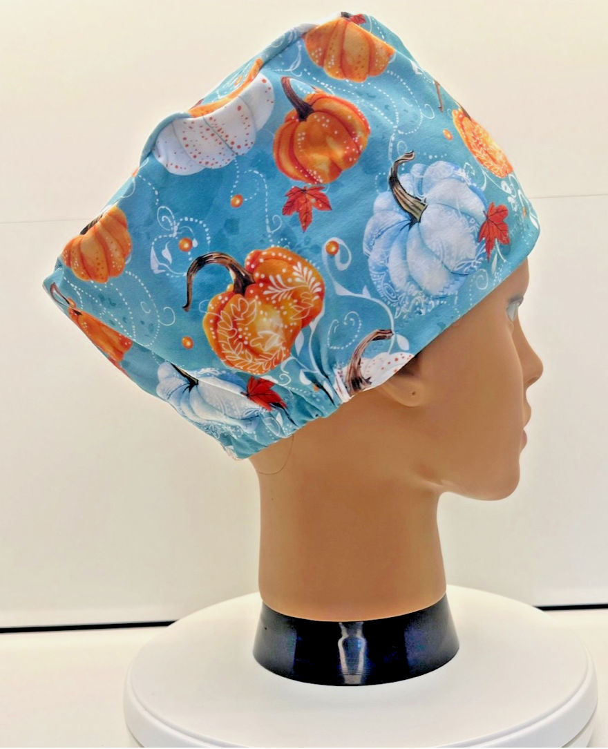Painted Pumpkins Jersey Cotton Theatre Scrub Hat/Cap.  UK Handmade.