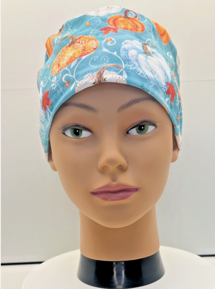 Painted Pumpkins Jersey Cotton Theatre Scrub Hat/Cap.  UK Handmade.