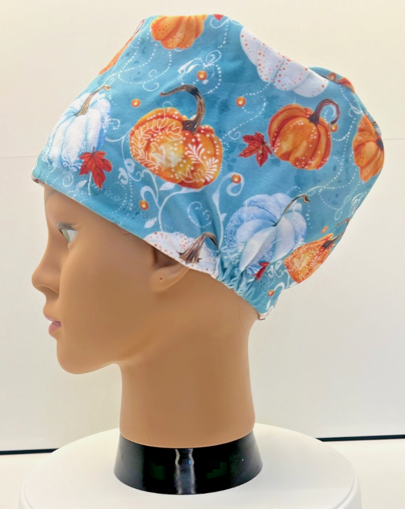 Painted Pumpkins Jersey Cotton Theatre Scrub Hat/Cap.  UK Handmade.
