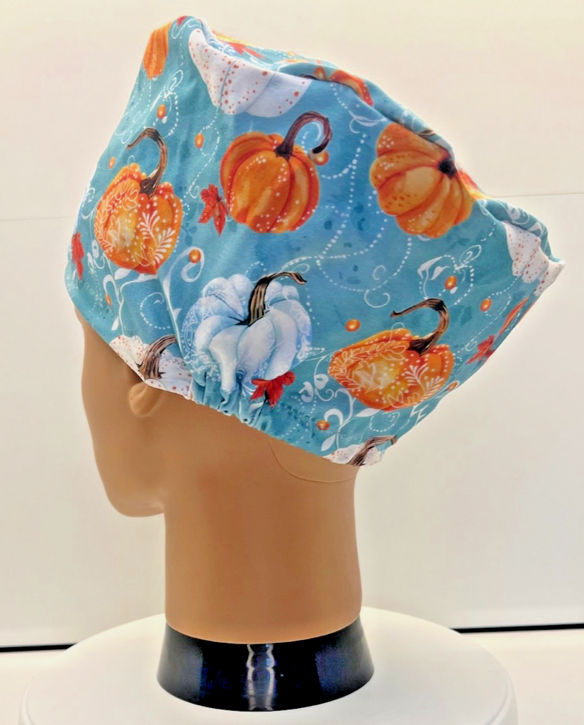 Painted Pumpkins Jersey Cotton Theatre Scrub Hat/Cap.  UK Handmade.
