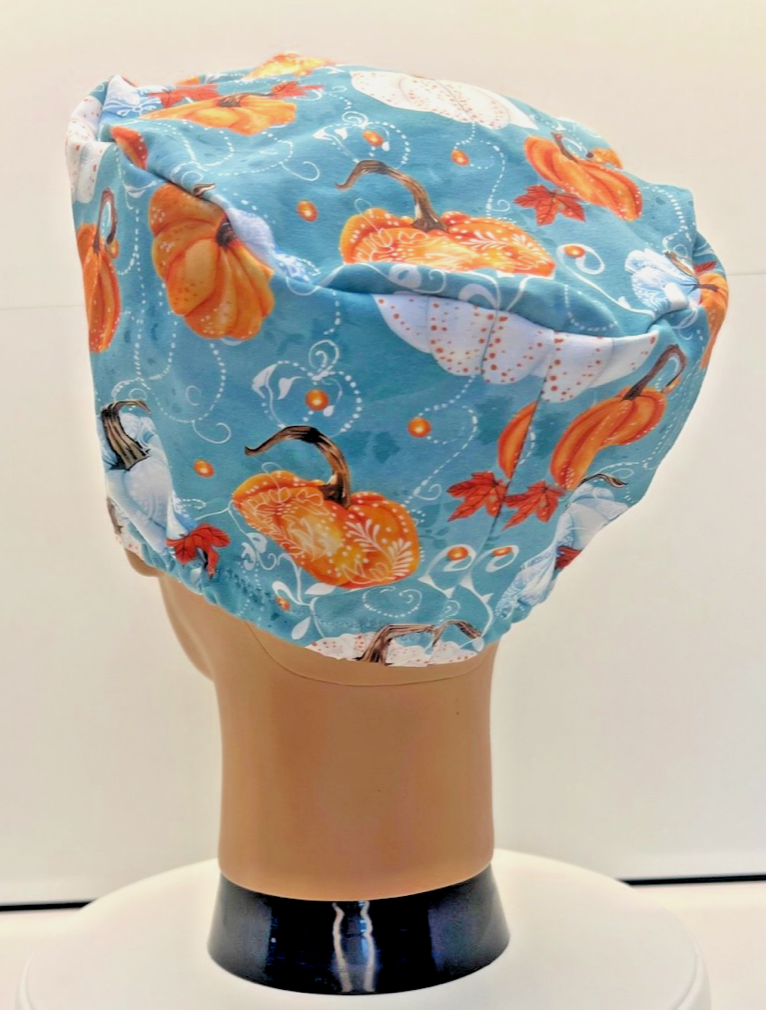Painted Pumpkins Jersey Cotton Theatre Scrub Hat/Cap.  UK Handmade.