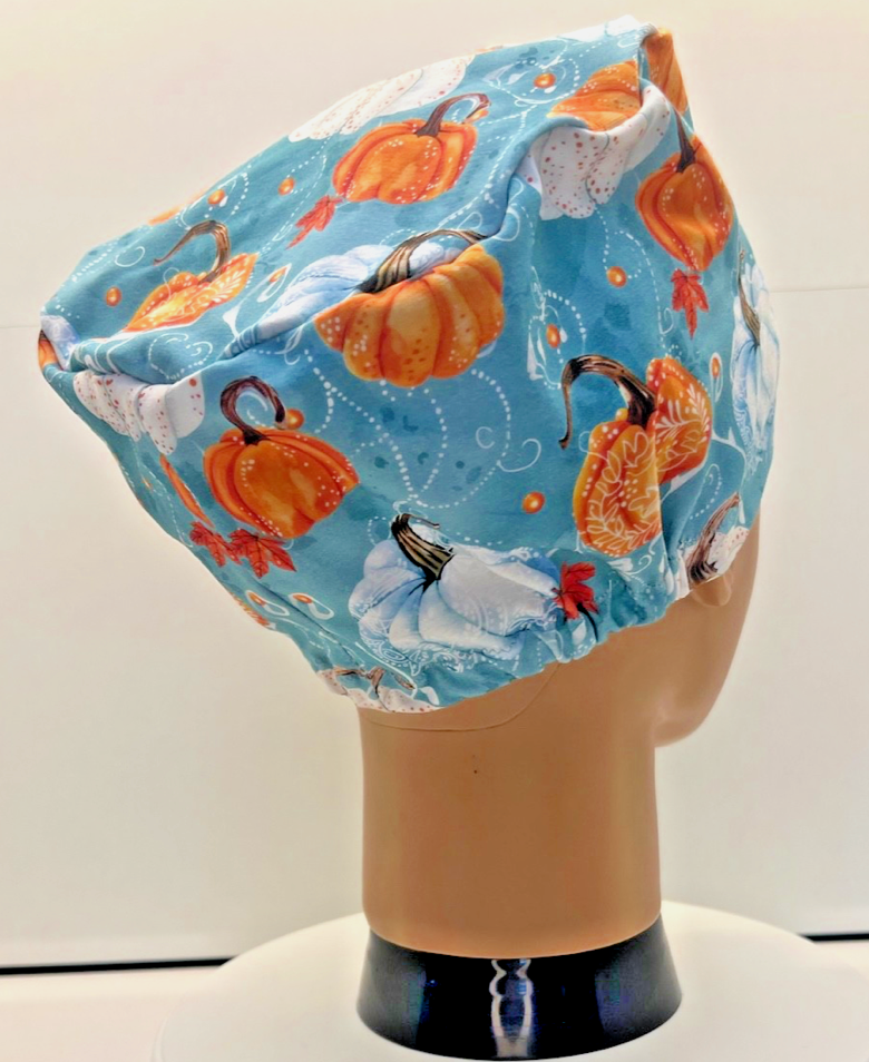 Painted Pumpkins Jersey Cotton Theatre Scrub Hat/Cap.  UK Handmade.