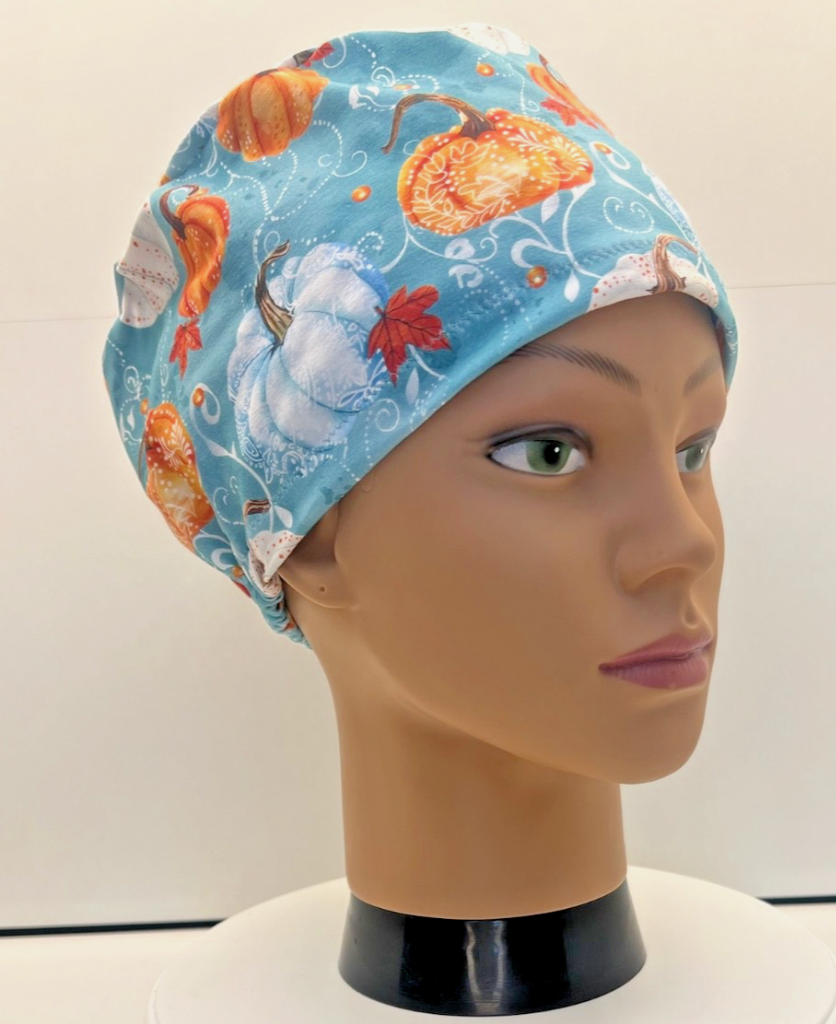 Painted Pumpkins Jersey Cotton Theatre Scrub Hat/Cap.  UK Handmade.