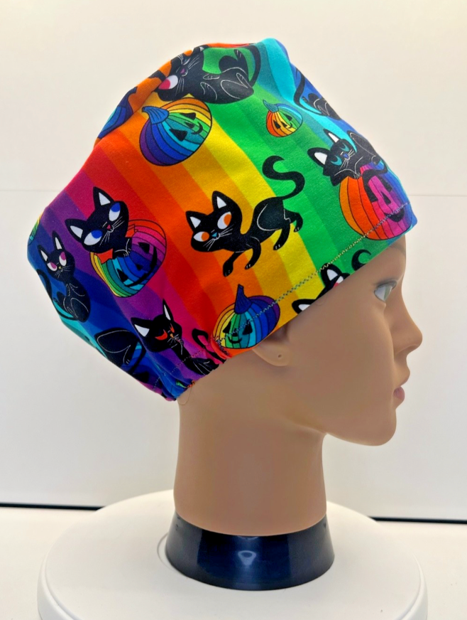 Paws and Pumpkins Jersey Cotton Theatre Scrub Hat/Cap.  UK Handmade.