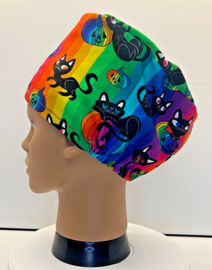 Paws and Pumpkins Jersey Cotton Theatre Scrub Hat/Cap.  UK Handmade.