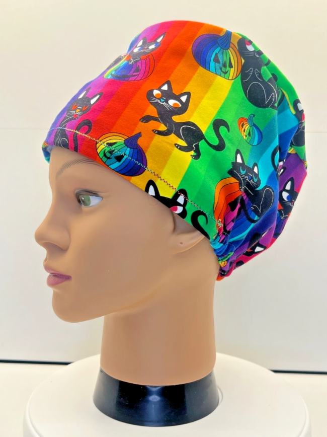 Paws and Pumpkins Jersey Cotton Theatre Scrub Hat/Cap.  UK Handmade.