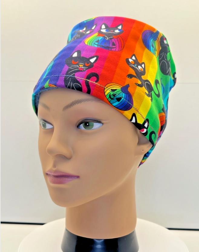Paws and Pumpkins Jersey Cotton Theatre Scrub Hat/Cap.  UK Handmade.