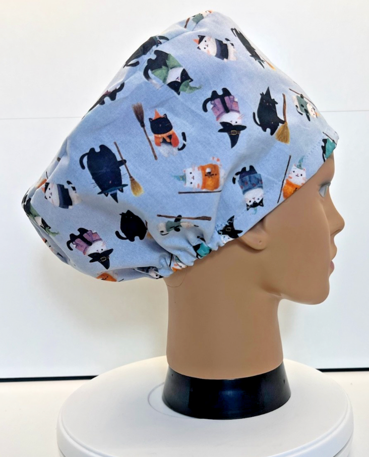 Cats in Hats Halloween 100% Cotton Theatre Scrub Hat/Cap.  Optional Satin lining