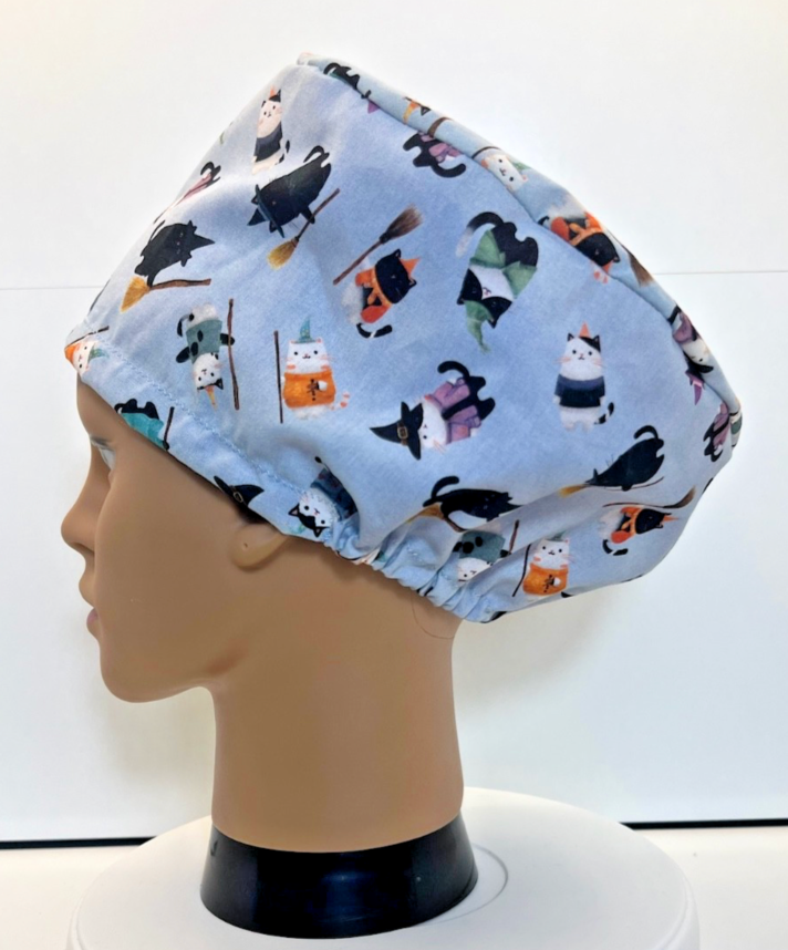 Cats in Hats Halloween 100% Cotton Theatre Scrub Hat/Cap.  Optional Satin lining