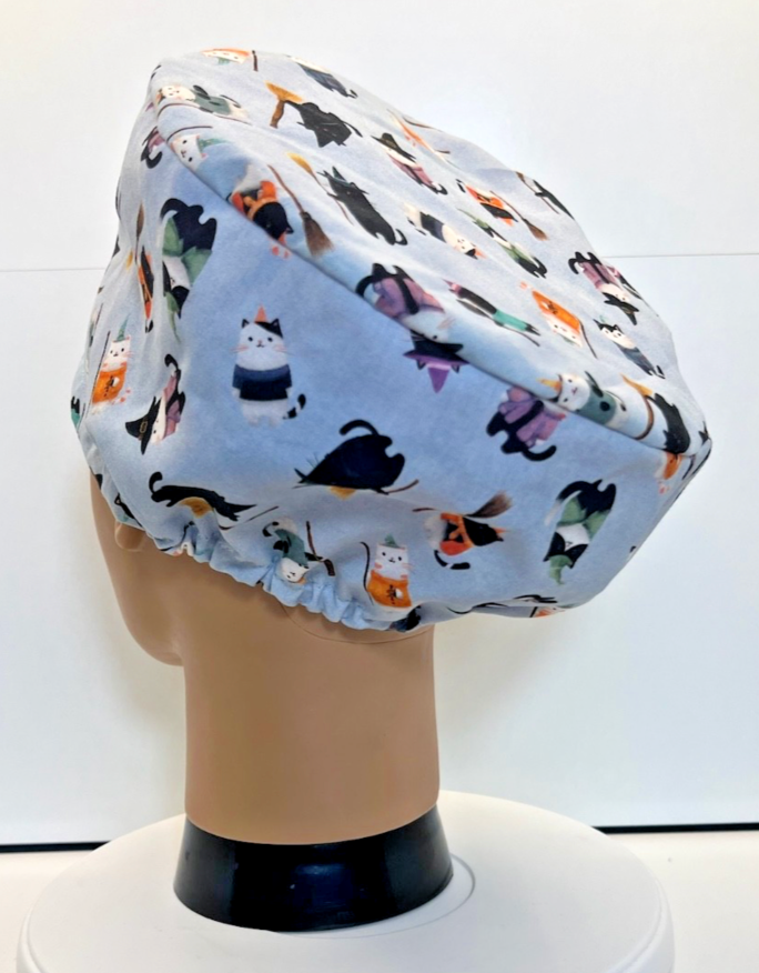 Cats in Hats Halloween 100% Cotton Theatre Scrub Hat/Cap.  Optional Satin lining