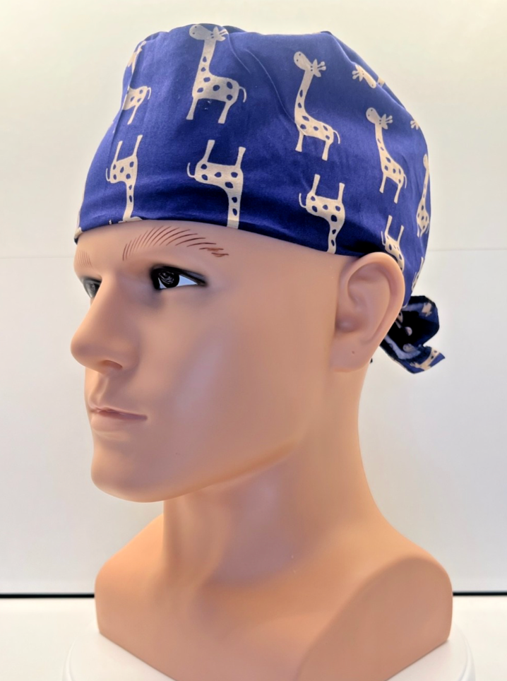 Tall Tales Giraffes 100% Cotton Tie-Back Surgical/Theatre Scrub Hat/Cap. UK Handmade