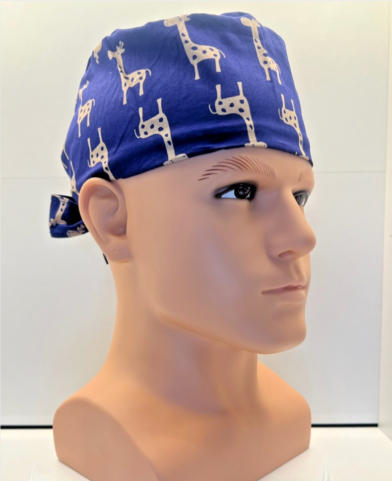 Tall Tales Giraffes 100% Cotton Tie-Back Surgical/Theatre Scrub Hat/Cap. UK Handmade