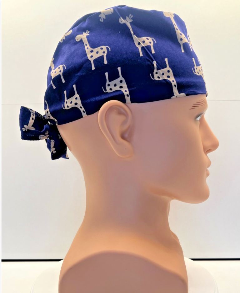Tall Tales Giraffes 100% Cotton Tie-Back Surgical/Theatre Scrub Hat/Cap. UK Handmade