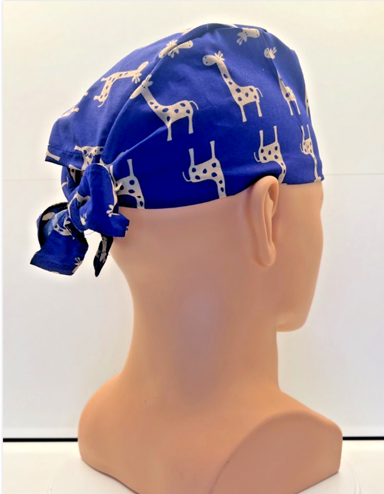 Tall Tales Giraffes 100% Cotton Tie-Back Surgical/Theatre Scrub Hat/Cap. UK Handmade