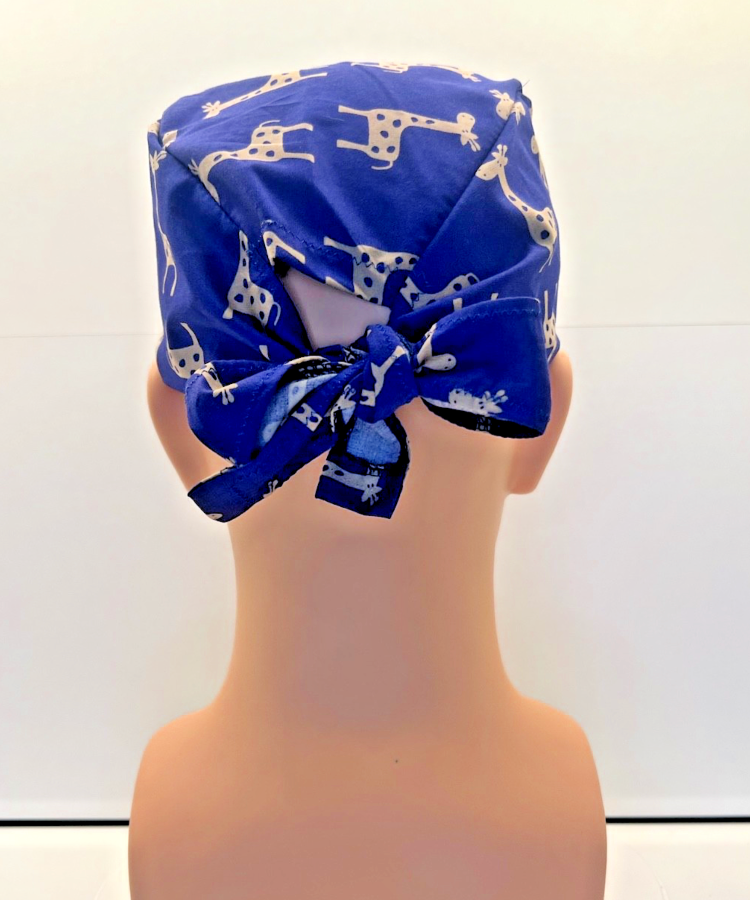 Tall Tales Giraffes 100% Cotton Tie-Back Surgical/Theatre Scrub Hat/Cap. UK Handmade