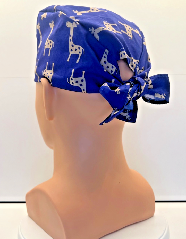 Tall Tales Giraffes 100% Cotton Tie-Back Surgical/Theatre Scrub Hat/Cap. UK Handmade