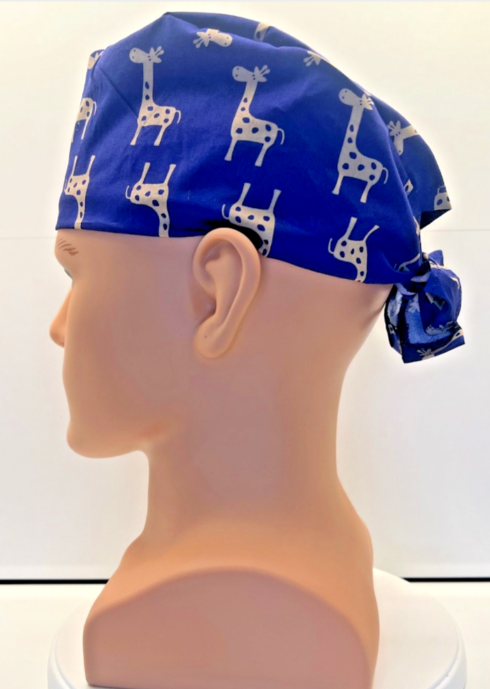 Tall Tales Giraffes 100% Cotton Tie-Back Surgical/Theatre Scrub Hat/Cap. UK Handmade