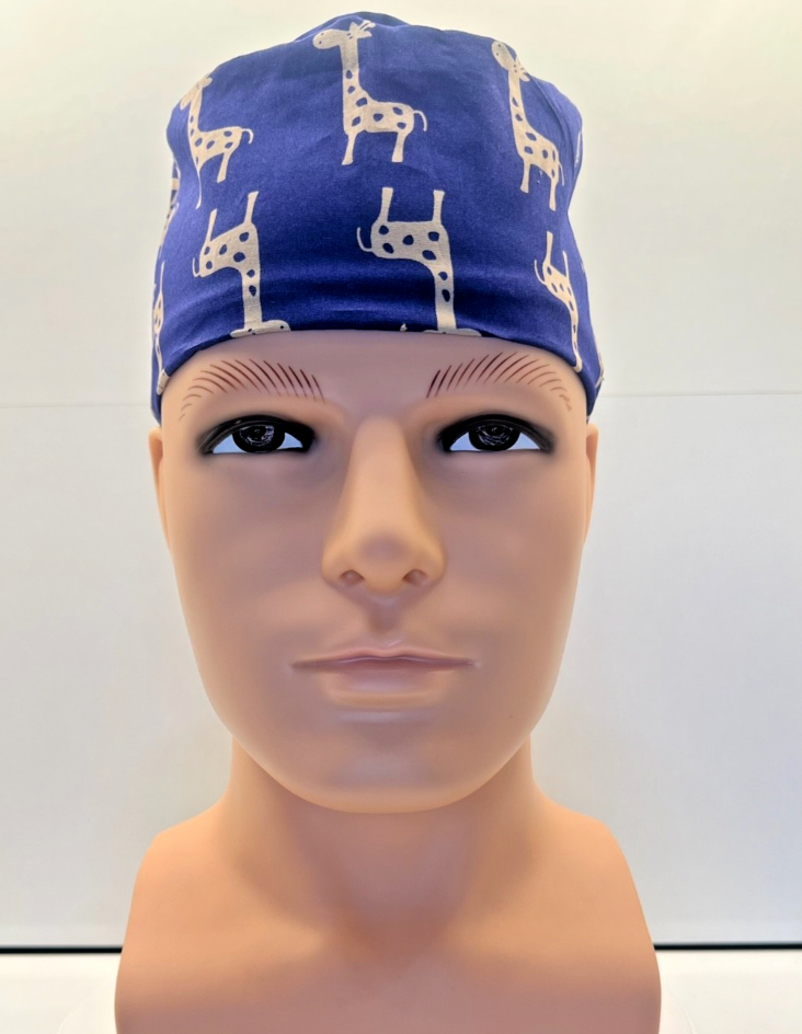 Tall Tales Giraffes 100% Cotton Tie-Back Surgical/Theatre Scrub Hat/Cap. UK Handmade