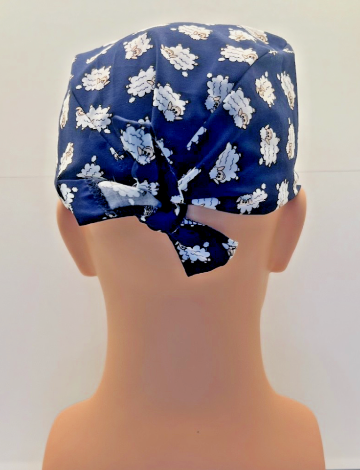 Sheep Dreams 100% Cotton Tie-Back Surgical/Theatre Scrub Hat/Cap. UK Handmade