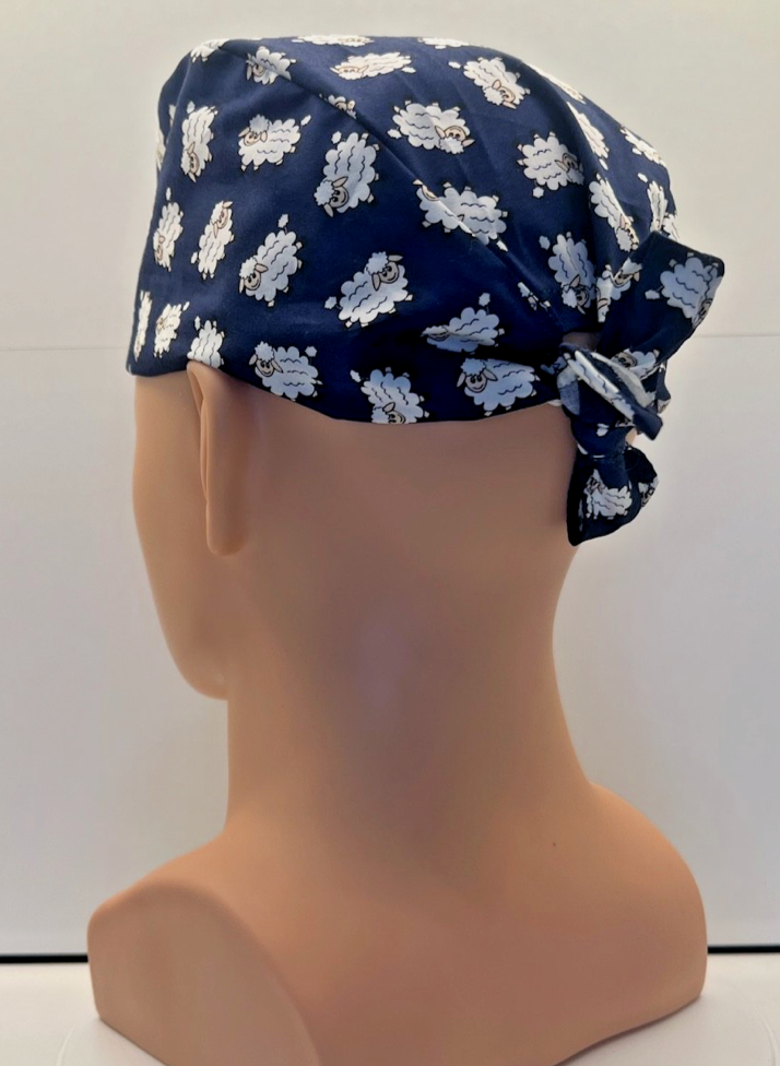 Sheep Dreams 100% Cotton Tie-Back Surgical/Theatre Scrub Hat/Cap. UK Handmade