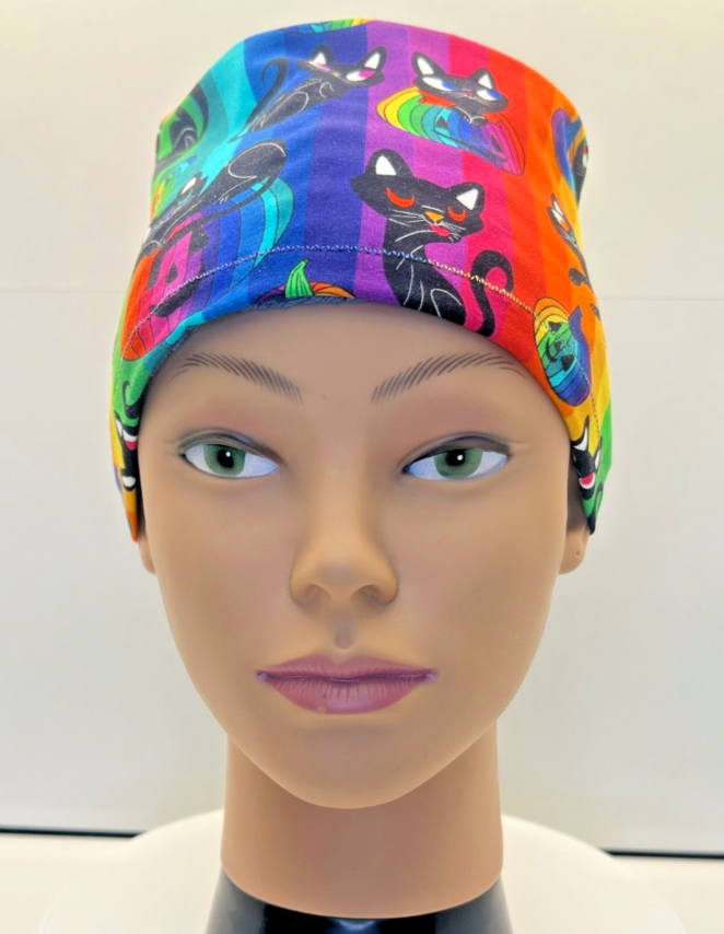 Paws and Pumpkins Jersey Cotton Theatre Scrub Hat/Cap.  UK Handmade.