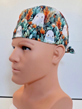 Ghostly Garden Halloween Tie-Back 100% Cotton Theatre Scrub Hat/Cap.
