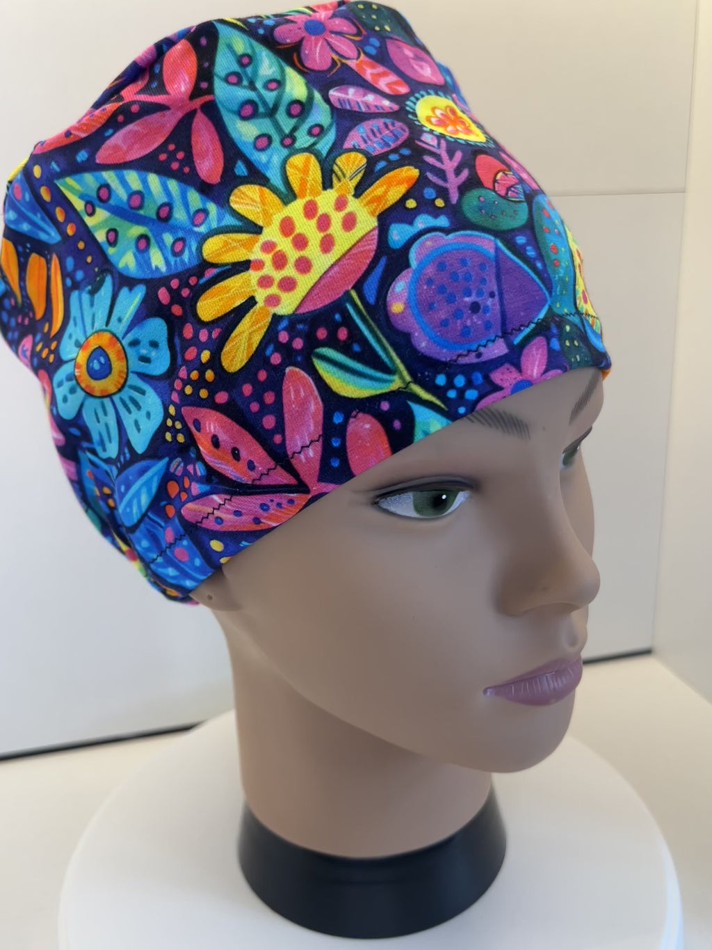 Midnight Tropical Garden Premium Soft Jersey Fabric Scrub hat/theatre hat