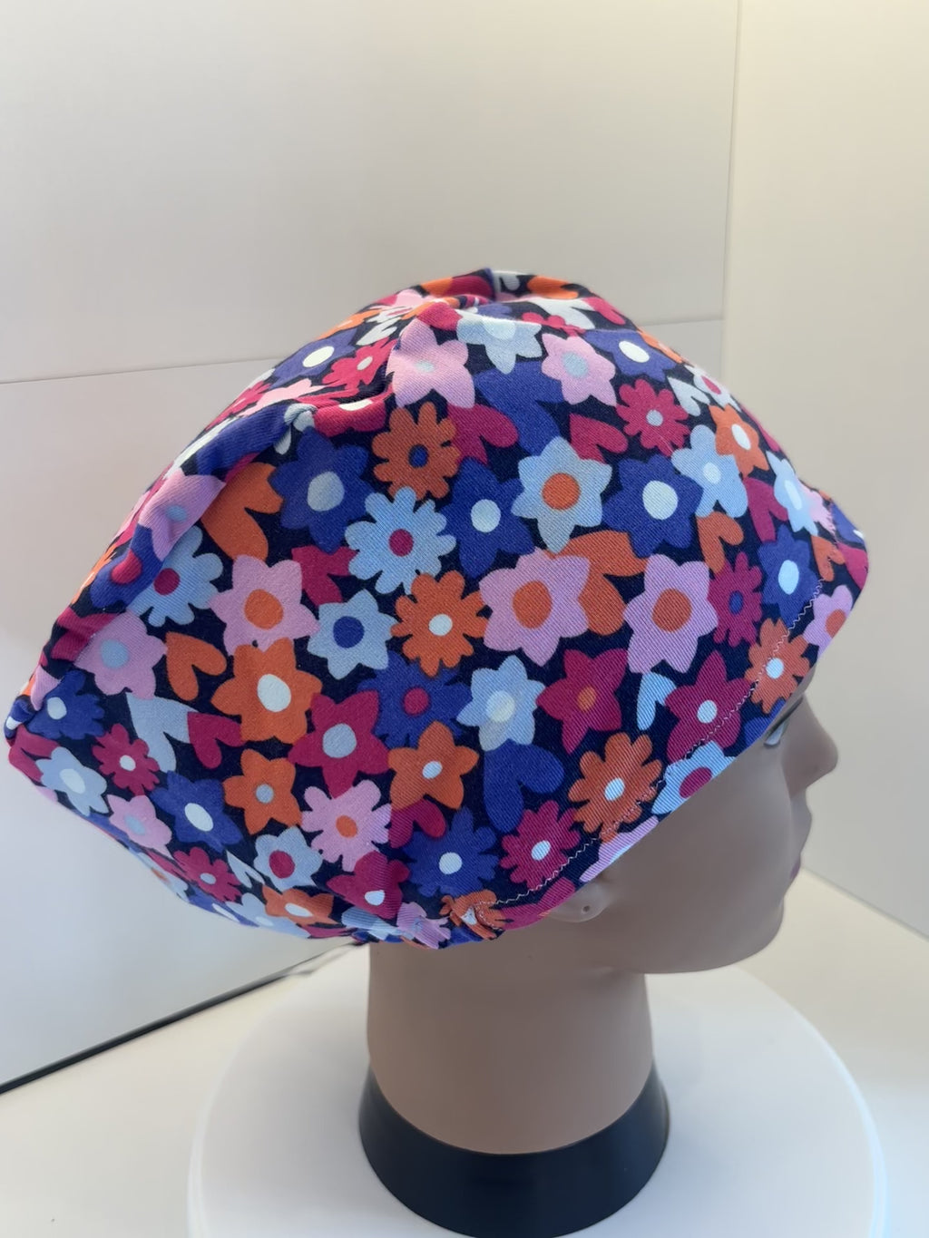 Bright Flowers Premium Cotton Jersey Super Soft Surgical/Theatre Scrub Hat/Cap. UK Handmade