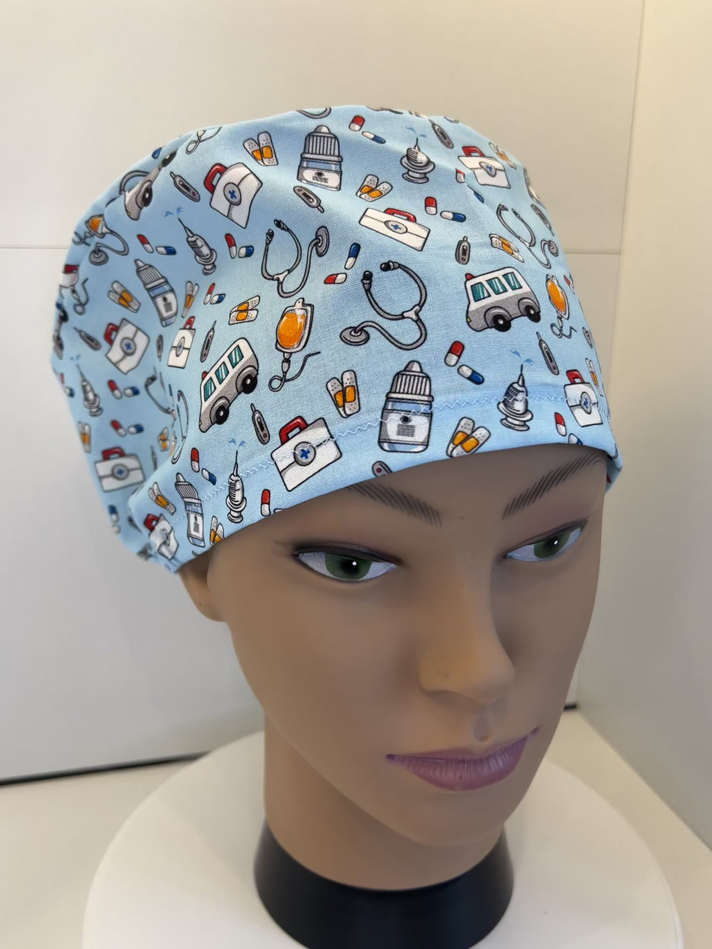 Medical Motifs theatre scrub hat/cap - 100% cotton, Optional Satin lining