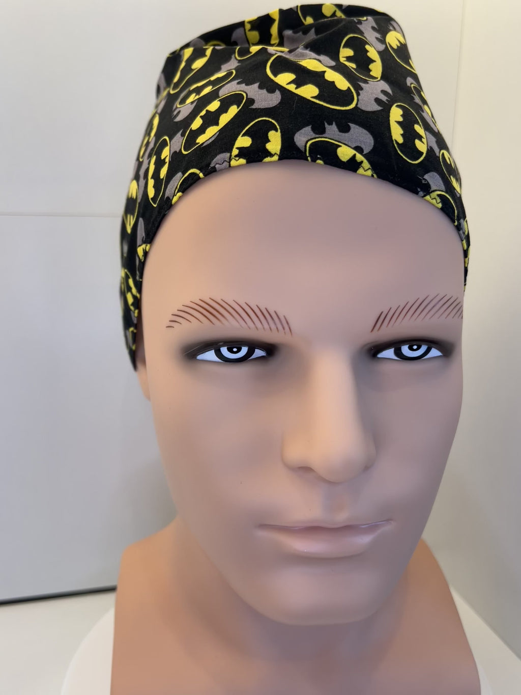 Batman Superhero Design 100% Cotton Tie-Back Surgical/Theatre Scrub Hat/Cap. UK Handmade