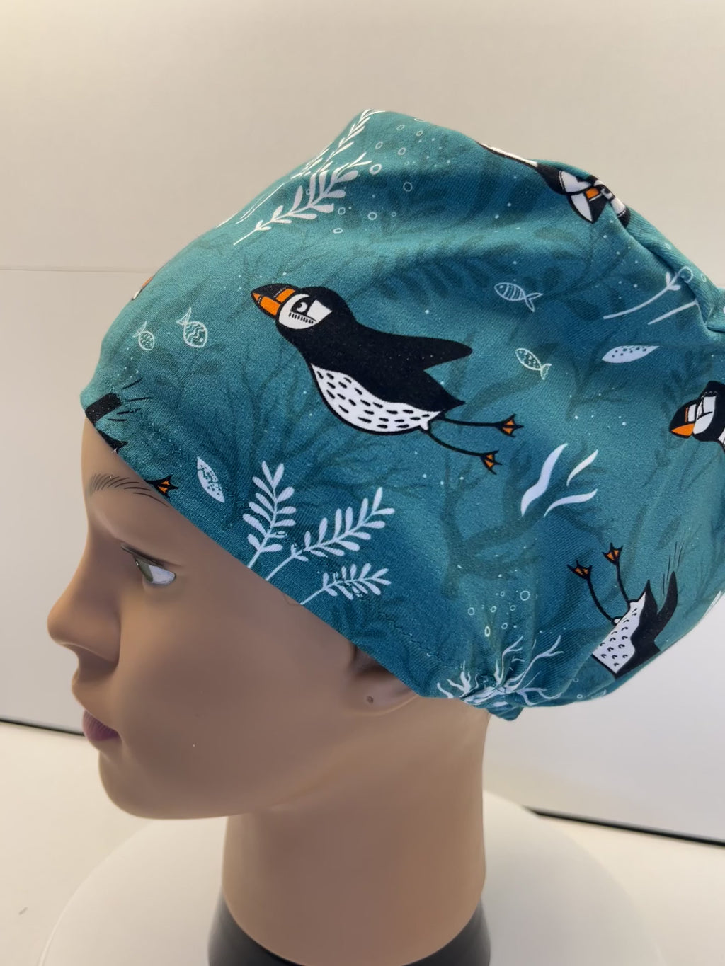 Diving Puffins 100% Premium Jersey Fabric Theatre Hat/Scrub Cap