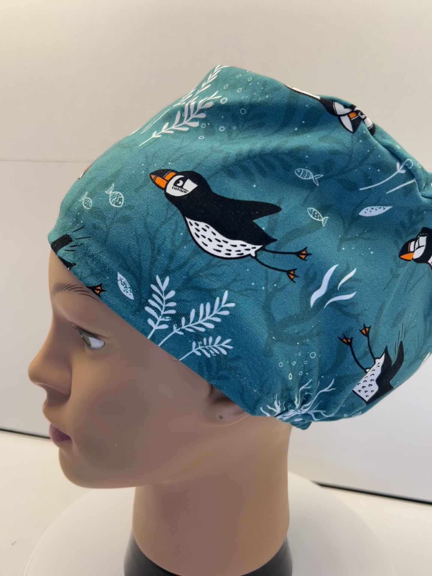 Diving Puffins 100% Premium Jersey Fabric Theatre Hat/Scrub Cap