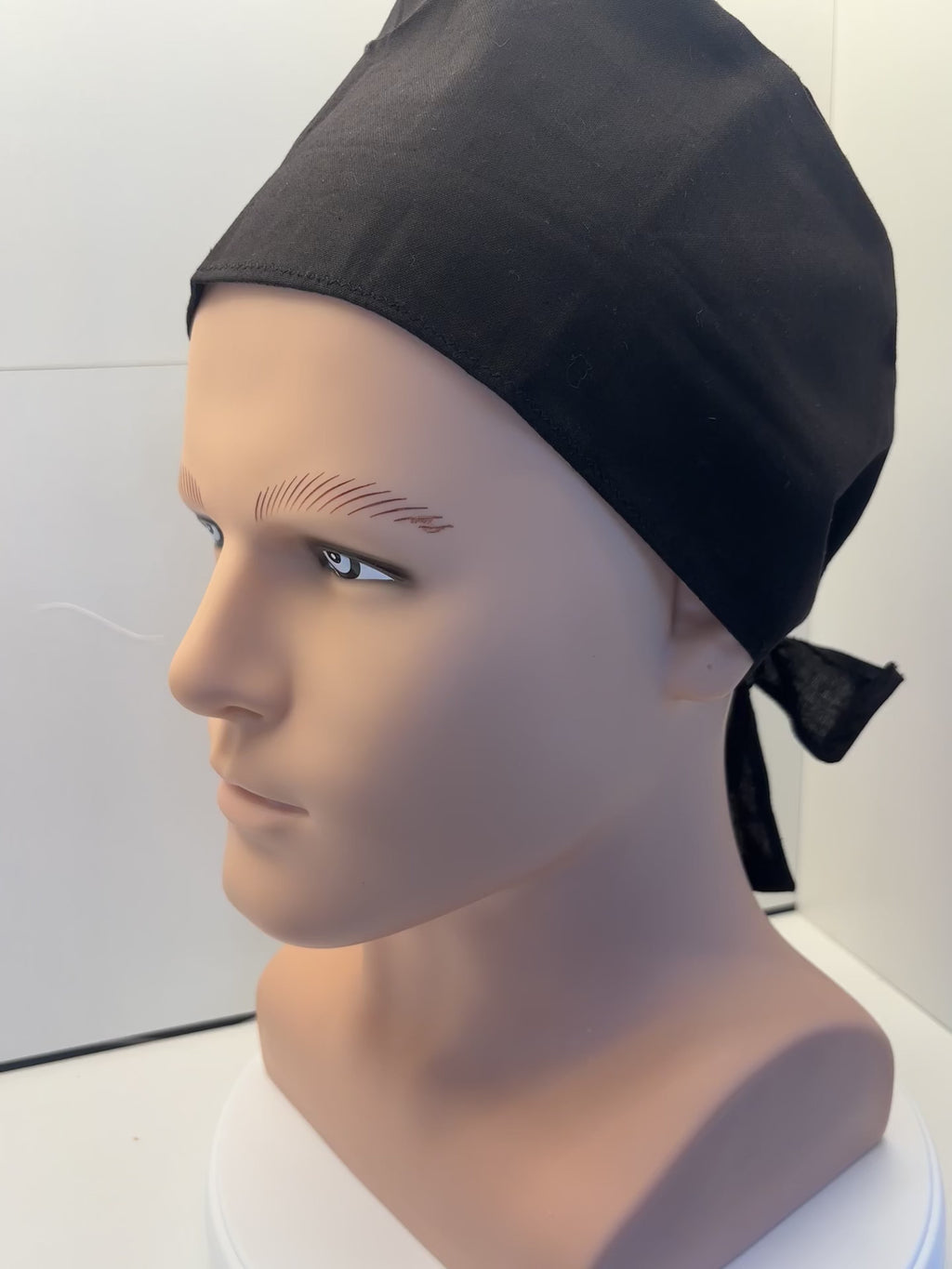 Plain Black Tie Back Theatre Hat/Scrub Cap