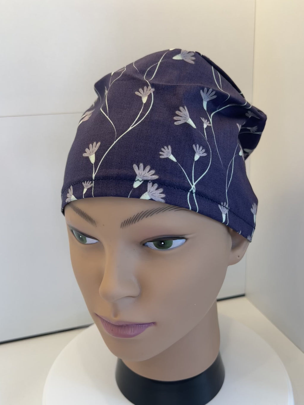 Navy flower theatre scrub hat/cap - 100% cotton Theatre Hat/Scrub Cap