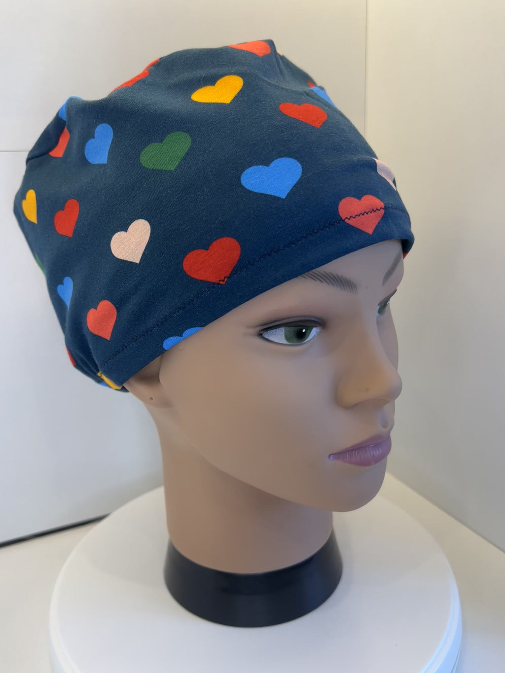 Navy Hearts Premium Cotton Jersey super soft theatre scrub hat/cap - Love, Valentine's Day