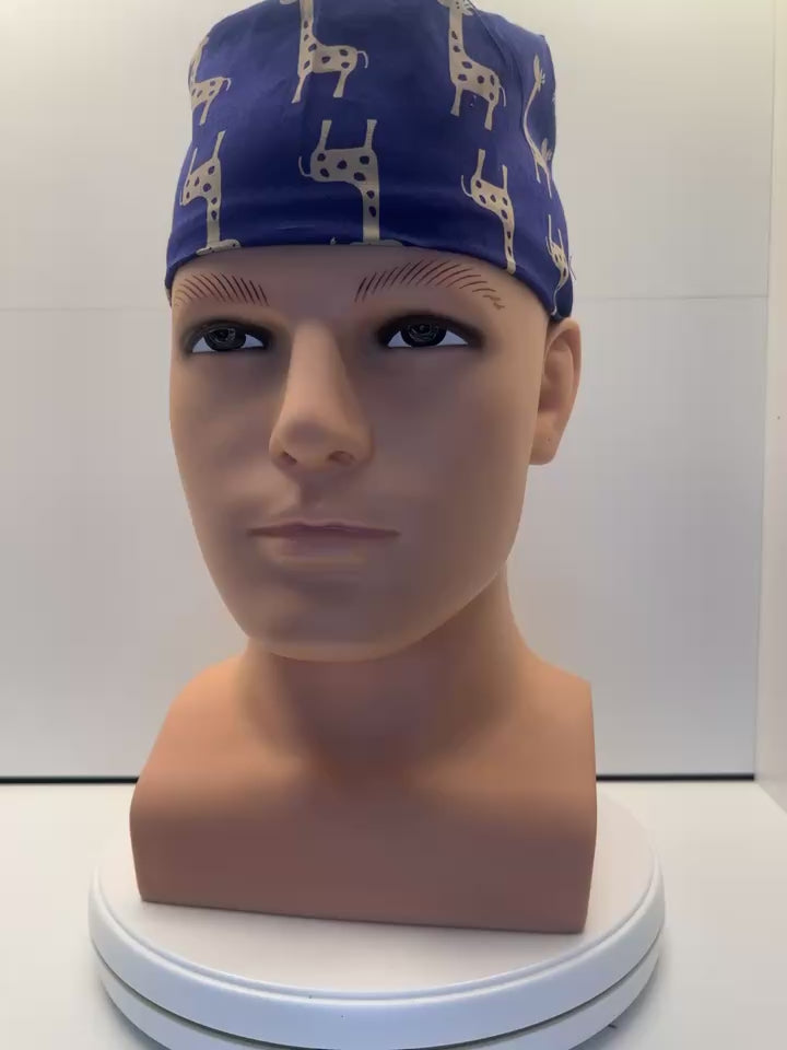 Tall Tales Giraffes 100% Cotton Tie-Back Surgical/Theatre Scrub Hat/Cap. UK Handmade
